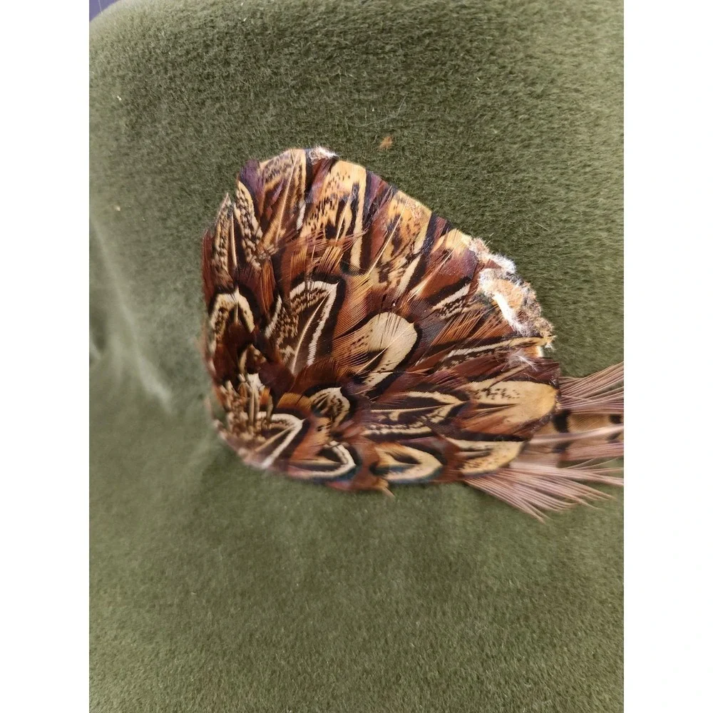 60s Vintage Pheasant feather Bucket Hat‎ ribbon Made In France Wool Felt